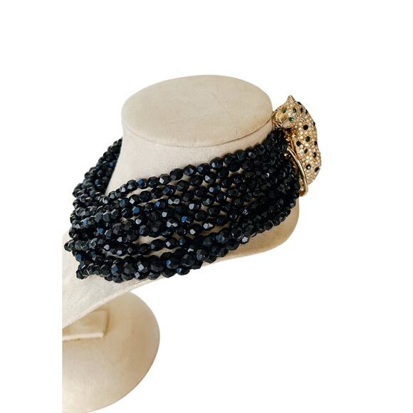 Kenneth Jay Lane Duchess of Windsor Beaded Torsade Leopard Choker Necklace Rare! - Picture 1 of 6